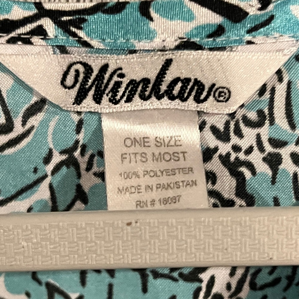 Winlar Womens Caftan Dress Blue White Black Geometric One Size Cover Up - Picture 3 of 5